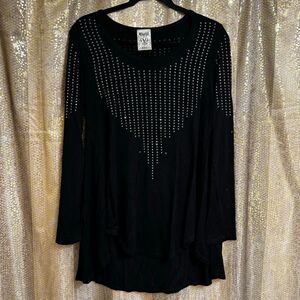 Vocal Apparel Black Stretchy Rhinestone Sparkly Tunic Long Sleeve Top Small